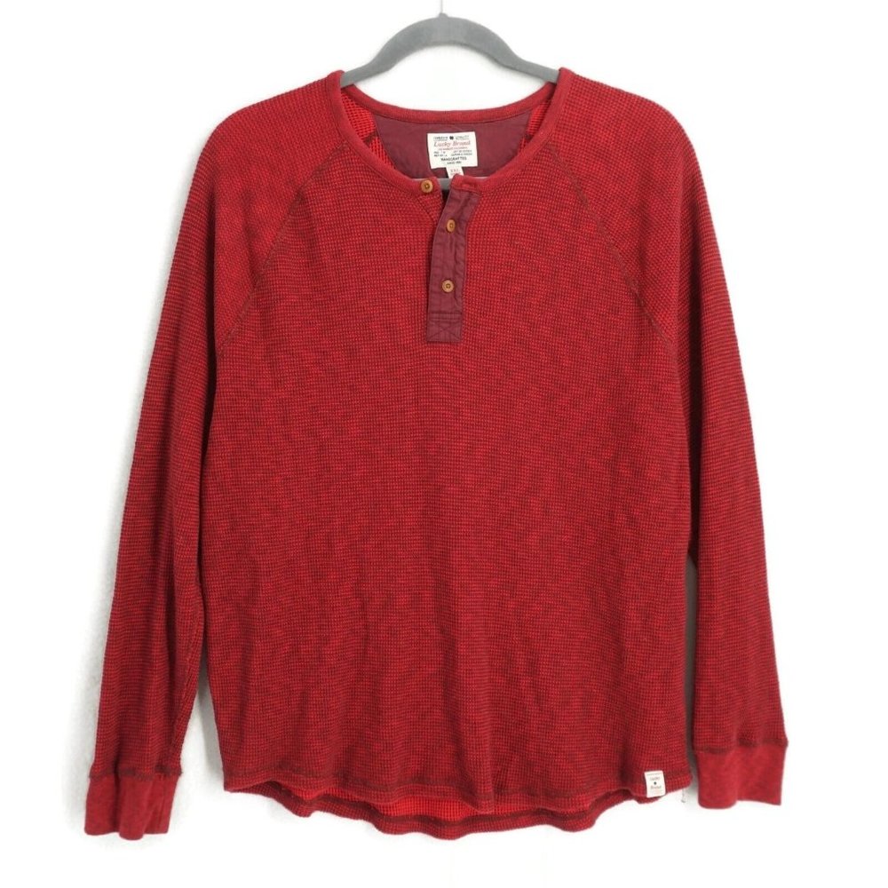 Lucky Brand Mens Henley Waffle Thermal Sweatshirt XXL Red Raglan Sleeve 7M61253